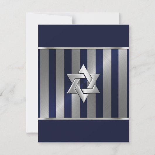Bar Mitzvah Navy en Silver Stripe Star van David Save The Date (Voorkant)