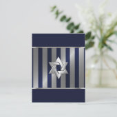 Bar Mitzvah Navy en Silver Stripe Star van David Save The Date (Staand voorkant)