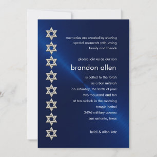 Bar Mitzvah Navy Sheen Silver Stars van David Kaart