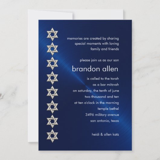 Bar Mitzvah Navy Sheen Silver Stars van David Kaart (Voorkant)