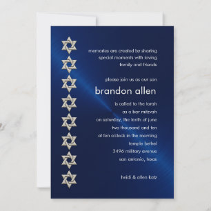 Bar Mitzvah Navy Sheen Silver Stars van David Kaart