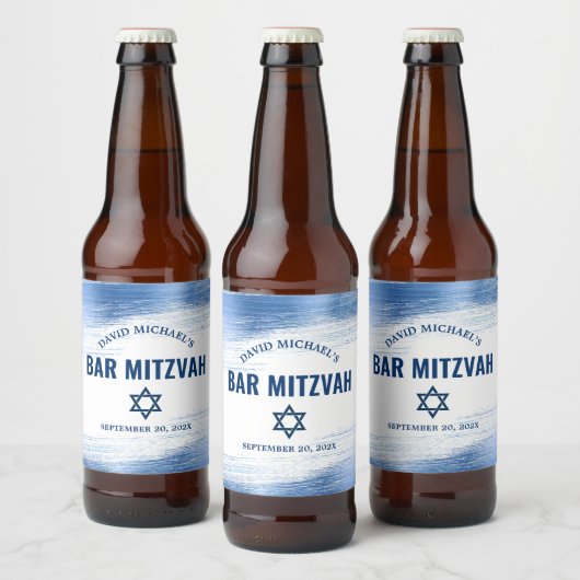 Bar Mitzvah Navy Typografie Bold Blue Folie Modern Bier Etiket (Flessen)
