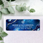 Bar Mitzvah Navy Waterverf Agate Return Address Etiket<br><div class="desc">Wees trots, verheug en vier deze mijlpaal van je favoriete Bar Mitzvah wanneer je dit coole, unieke, moderne, persoonlijke label voor retouradressen gebruikt! Witte typografie en ster van David bedekken een diepe blauwe achtergrond van de waterverf van het sterrenstelsel met blauw marineslak, voorzien van faux zilveren aderen. Pas de douanetekst...</div>