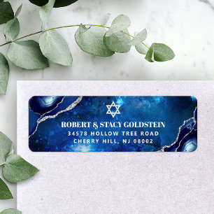 Bar Mitzvah Navy Waterverf Agate Return Address Etiket