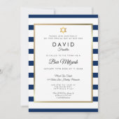 Bar Mitzvah Navyblauw Witte Streep Goud Kaart (Voorkant)