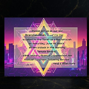 Bar Mitzvah Neon City Skyline Kaart