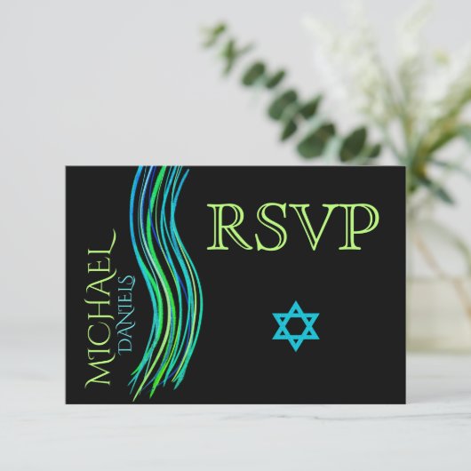 Bar Mitzvah Neon Green Prayer Shawl RSVP (Staand voorkant)