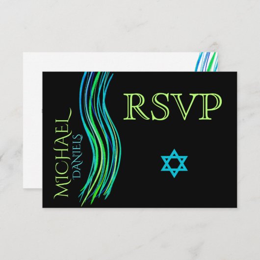 Bar Mitzvah Neon Green Prayer Shawl RSVP (Voorkant / Achterkant)