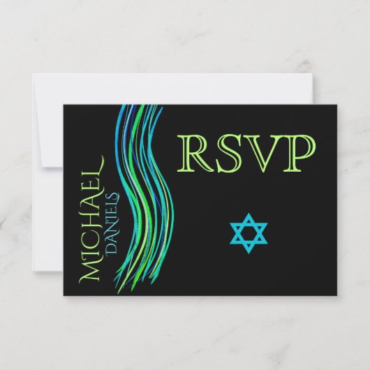 Bar Mitzvah Neon Green Prayer Shawl RSVP Kaartje (Voorkant)