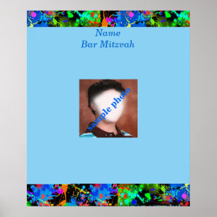 Bar Mitzvah Neon Paint Photo Sign in Board Poster