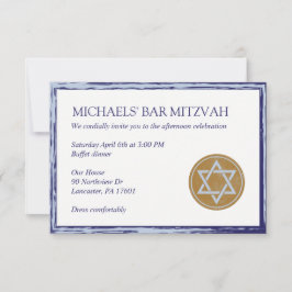 Bar Mitzvah nierkaart blauw en gouden ster Kaart