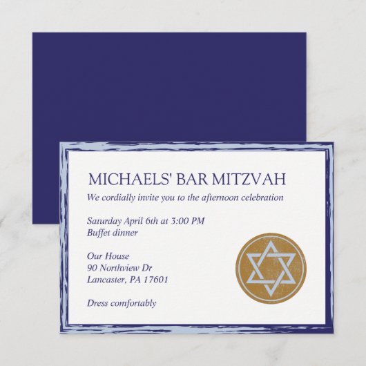 Bar Mitzvah nierkaart blauw en gouden ster Kaart (Voorkant / Achterkant)