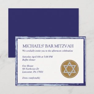 Bar Mitzvah nierkaart blauw en gouden ster Kaart