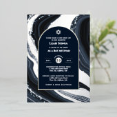 Bar Mitzvah nodiging Real Folie Agate Gold Blue Folie Uitnodiging (Staand Voorkant)