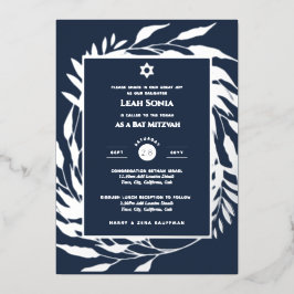 Bar Mitzvah nodiging Real Folie Agate Gold Blue Folie Uitnodiging