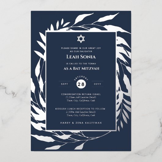 Bar Mitzvah nodiging Real Folie Agate Gold Blue Folie Uitnodiging (Voorkant)