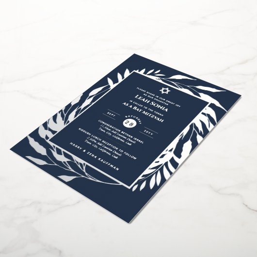 Bar Mitzvah nodiging Real Folie Agate Gold Blue Folie Uitnodiging (Gedraaid)