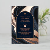 Bar Mitzvah nodiging Real Folie Agate Gold Blue Folie Uitnodiging (Staand Voorkant)