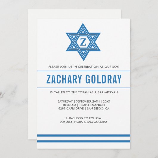Bar Mitzvah nodigt traditionele ster van David uit Kaart (Voorkant / Achterkant)