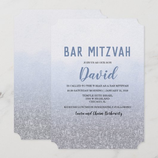 Bar Mitzvah Ombre Blauwe Uitnodiging (Voorkant / Achterkant)