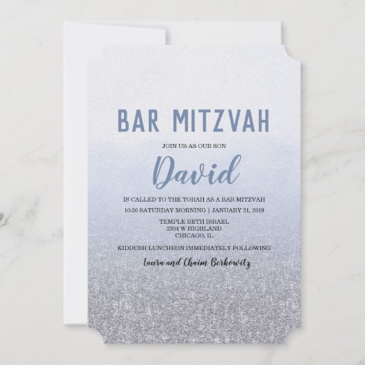 Bar Mitzvah Ombre Blauwe Uitnodiging (Voorkant)