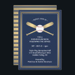 Bar Mitzvah Ontvangt details Baseball Theme Party Informatiekaartje<br><div class="desc">Compliment navy blue and gold verjaardagsfeest of bar mitzvah uitnodigingen met elegante honkbalkaarten voor de receptie van honkbalthema's. Al tekst is eenvoudig aan te passen of te schrappen zoals nodig. De kaart bevat alle feestelijke details van uw keuze, zoals de locatie van de partij, de datum, het tijdstip, de website,...</div>