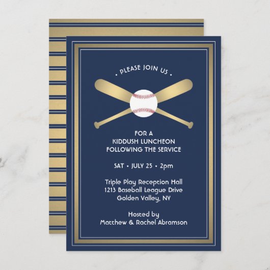 Bar Mitzvah Ontvangt details Baseball Theme Party Informatiekaartje (Voorkant / Achterkant)