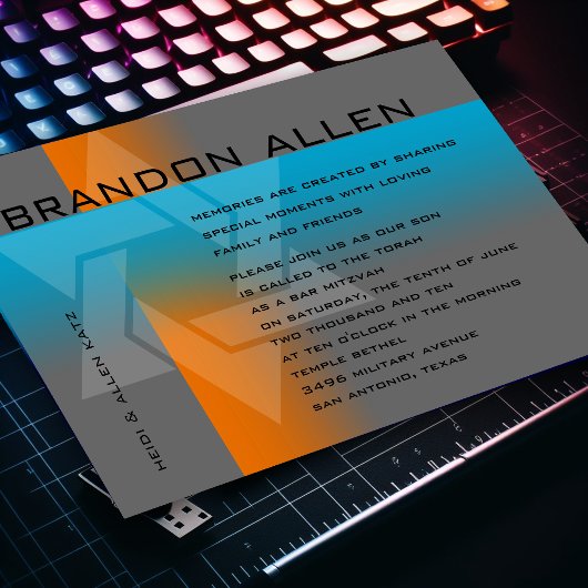 Bar Mitzvah Oranje en Turquoise op elke kleur Kaart