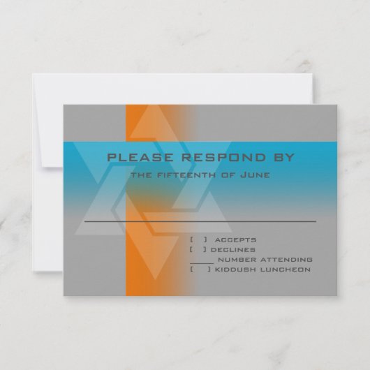 Bar Mitzvah Oranje en Turquoise op elke kleur RSVP Kaartje (Voorkant)