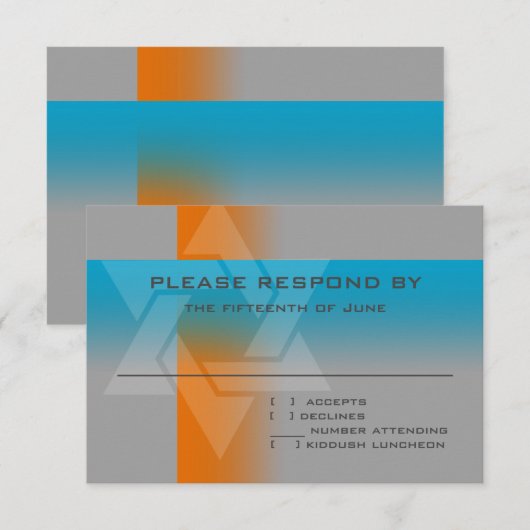 Bar Mitzvah Oranje en Turquoise op elke kleur RSVP Kaartje (Voorkant / Achterkant)