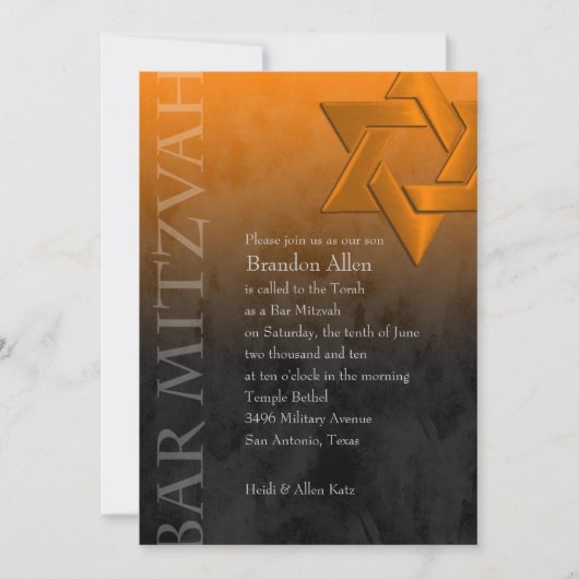 Bar Mitzvah Oranje ster David Ombre Kaart (Voorkant)