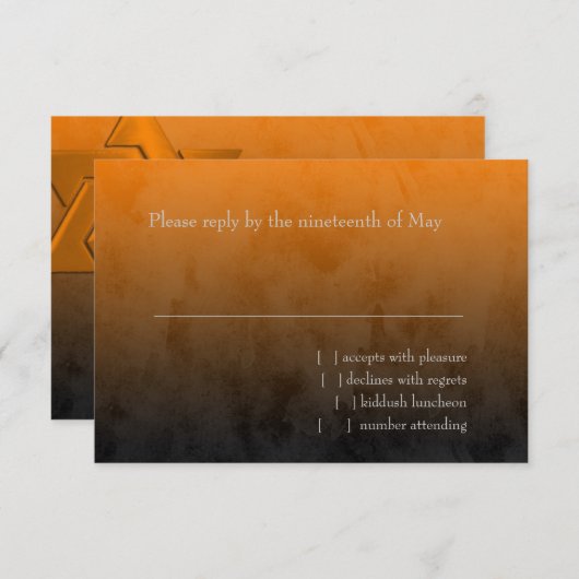 Bar Mitzvah Oranje ster David Ombre RSVP Kaartje (Voorkant / Achterkant)