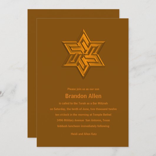 Bar Mitzvah Oranje Tones Star van David Kaart (Voorkant / Achterkant)