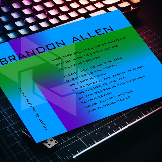 Bar Mitzvah Paars en groen op om het even welke kl Kaart