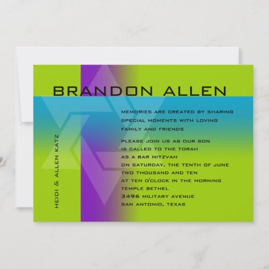 Bar Mitzvah Paars en Turquoise op elke kleur Kaart (Voorkant)