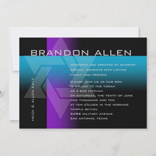 Bar Mitzvah Paars en Turquoise op elke kleur Kaart (Voorkant)