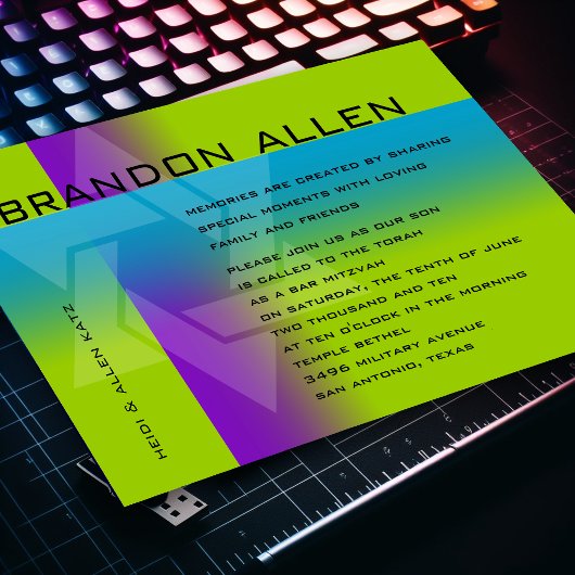 Bar Mitzvah Paars en Turquoise op elke kleur Kaart