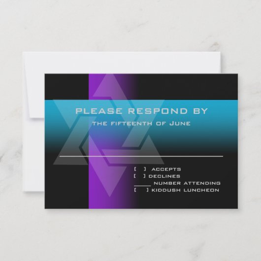 Bar Mitzvah Paars en Turquoise op elke kleur RSVP Kaartje (Voorkant)