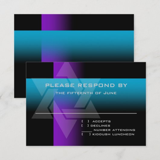 Bar Mitzvah Paars en Turquoise op elke kleur RSVP Kaartje (Voorkant / Achterkant)