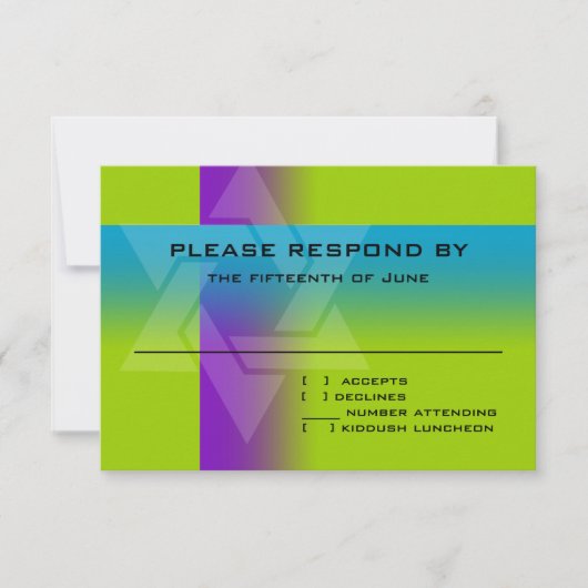 Bar Mitzvah Paars en Turquoise op elke kleur RSVP Kaartje (Voorkant)