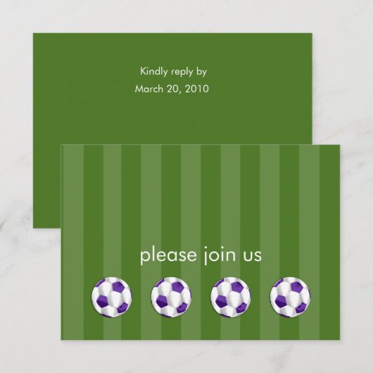 Bar Mitzvah Paarse en witte Voetbal RSVP Kaart (Voorkant / Achterkant)