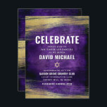 Bar Mitzvah Paarse Gouden Folie Bold Type Modern Informatiekaartje<br><div class="desc">Wees trots, blij en toon deze mijlpaal van je favoriete Bar Mitzvah! Omvat dit koele, unieke, moderne, gepersonaliseerde tussenvoegsel voor extra informatie aan uw gebeurtenis. De metallische gouden borstelslagen van de folie en Ster van David, samen met gewaagde, witte typografie, leggen een rijke, donkere paarse ombre waterverf achtergrond over. Pas...</div>