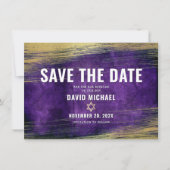 Bar Mitzvah Paarse Waterverf Gold Foil Modern Save The Date (Voorkant)