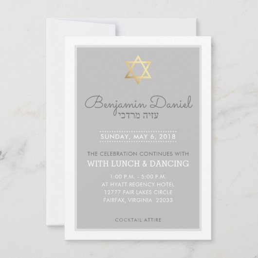 BAR MITZVAH PARTY gouden ster grijs - Benjamin Dan Kaart (Voorkant)