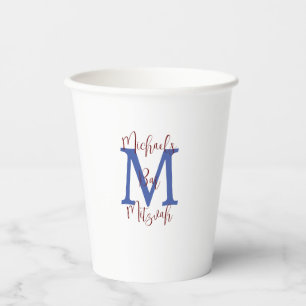 Bar Mitzvah Party Naam Monogram Bourgogne Wit Papieren Bekers