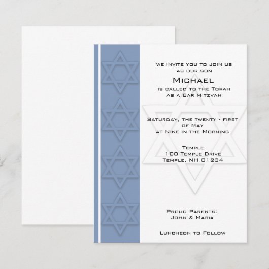 Bar Mitzvah Party-uitnodigingen Kaart (Voorkant / Achterkant)