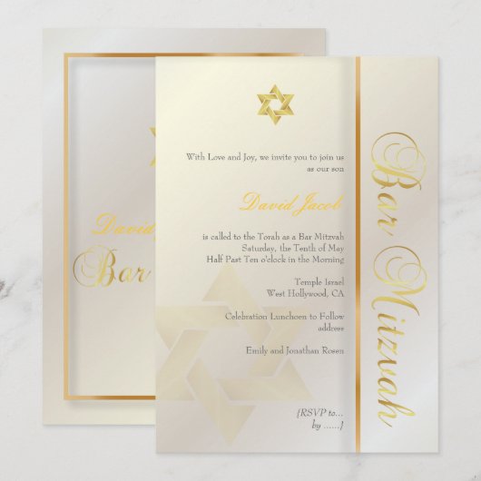 Bar Mitzvah/peerl/goud Kaart (Voorkant / Achterkant)