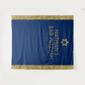 Bar Mitzvah Photo Backdrop Blue Gold Wandkleed (Voorkant (horizontaal))