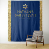 Bar Mitzvah Photo Backdrop Blue Gold Wandkleed (In situ)