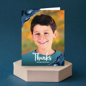 Bar Mitzvah Photo Navy Blue Agate Modern Script Bedankkaart